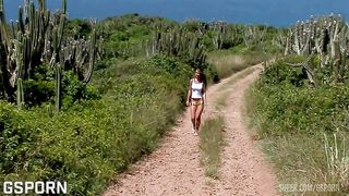 Hot czech brunette girl has anal sex in threesome on the beach