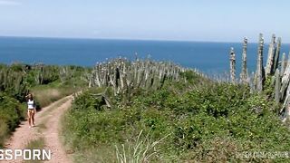 Hot czech brunette girl has anal sex in threesome on the beach