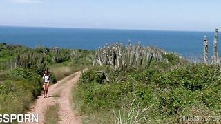 Hot czech brunette girl has anal sex in threesome on the beach