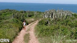 Hot czech brunette girl has anal sex in threesome on the beach