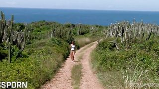 Hot czech brunette girl has anal sex in threesome on the beach