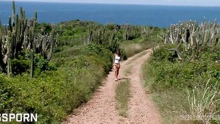 Hot czech brunette girl has anal sex in threesome on the beach