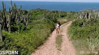 Hot czech brunette girl has anal sex in threesome on the beach