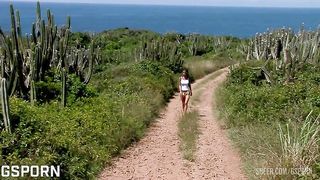 Hot czech brunette girl has anal sex in threesome on the beach