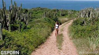 Hot czech brunette girl has anal sex in threesome on the beach