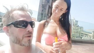 Tight Mina Moreno's ass hardly fucked after oiled massage on hotel terras - FIRST LP appearance