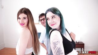 3-WAYPORN - 2 BABES ARE BANGED PASSIONATELY BY THEIR FUCKFRIEND IN A THREESOME AT YOGA.