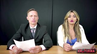 The newscaster fucks in the ass to the host on the set