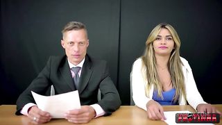 The newscaster fucks in the ass to the host on the set