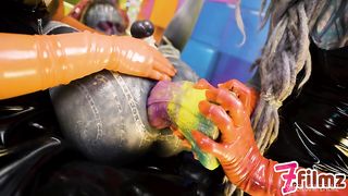 Two LATEX dominatrix sissy FEMDOM anal FISTING - BDSM