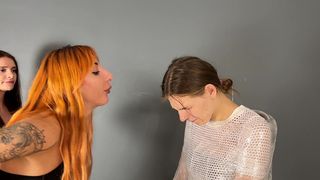 ROUGH TRIPLE LESBIAN HUMILIATION SPITTING IN FACE AND MOUTH OF A MUMMIFIED BITCH CLOSE UP