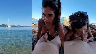 NAKED WITH A FAN ON THE BEACH DOING BLOWJOB - SHEILA ORTEGA