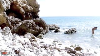 Amazing french blonde MILF double penetrated at the beach