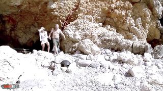 Amazing french blonde MILF double penetrated at the beach