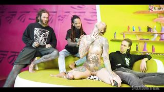 3 on 1 rough sex - DOUBLE PENETRATION for tattoo maid - ANAL GAPES, ATM, big dicks, facial cumshots(goth, punk, alt porn)ZF116