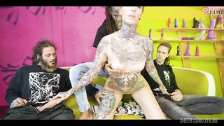 3 on 1 rough sex - DOUBLE PENETRATION for tattoo maid - ANAL GAPES, ATM, big dicks, facial cumshots(goth, punk, alt porn)ZF116