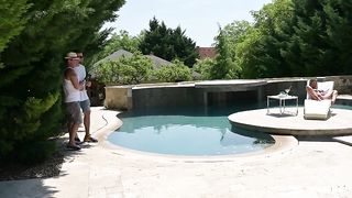 Tree Trimmer Studs DP Big-Tit-Blonde Angel Rivas in the Sun by the Pool GP2354