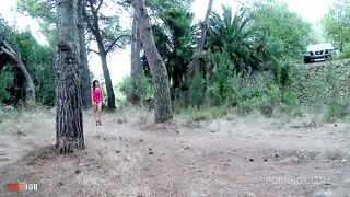 Spanish MILF ass fucked in the woods while a guy is watching us and jerking