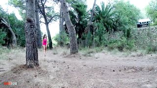 Spanish MILF ass fucked in the woods while a guy is watching us and jerking