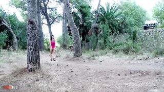 Spanish MILF ass fucked in the woods while a guy is watching us and jerking