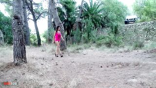 Spanish MILF ass fucked in the woods while a guy is watching us and jerking