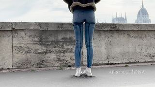 WETTING HER JEANS ON THE STREETS OF BUDAPEST