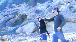 Sex Threesome on a public beach with Yesenia Rock and Jessica Bitch