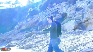 Sex Threesome on a public beach with Yesenia Rock and Jessica Bitch