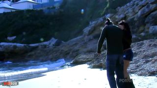 Sex Threesome on a public beach with Yesenia Rock and Jessica Bitch