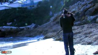 Sex Threesome on a public beach with Yesenia Rock and Jessica Bitch