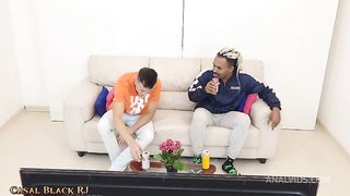 cuckold husband goes out to buy beer and wife fucks ass for perverted friend.