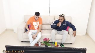 cuckold husband goes out to buy beer and wife fucks ass for perverted friend.