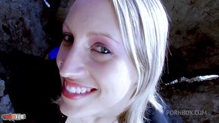 Anal sex on the rocks with a beautiful French blonde with a big pussy