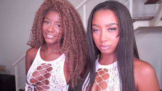 19 YEARS OLD JENNY PRETINHA & JASMINY VILLAR, 2 BEAUTIFUL EBONY PRINCESSES SHARES A BIG WHITE COCK (ANAL, ATOGM, DIRTY TALK, 1ON2, 18+ EBONY, THREESOME) OB290