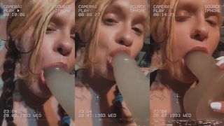 SUCCING THE FUCC OUT OF MY 9 INCH DILDO , DEEP THROATING