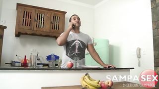 Hot Maid TS Melyna Merli fucked by the boss while his wife works - Monster Cock - Yago Ribeiro