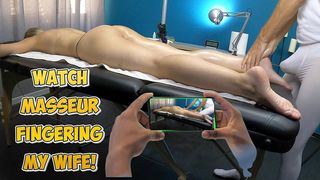HUSBAND WATCH MASSEUR FINGERING HIS WIFE IN MASSAGE CENTER