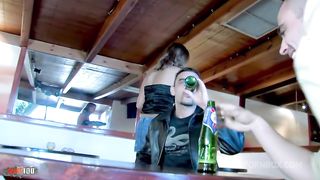 Cute chubby waitress assfucked by 2 brutes in a bar