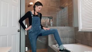 WEDNESDAY ADDAMS WETTING BLUE JEAN OVERALLS & PANTIES