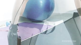 Anal and Piss in blackmail at the gym. Maid first class with clothed secretary, she swallows piss 0% pussy