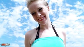 Skinny blonde Milf Angie Scorp fucked in her tight little ass at the beach