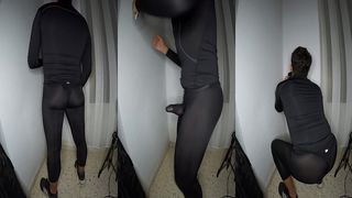 DOING HOT EXERCISE IN TIGHT AND SHINY SPANDEX SLOTHES