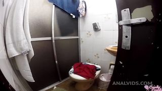 Anal fucking a little slut in the shower