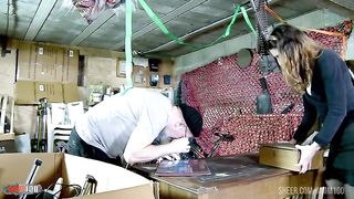 Melany Furie tries the fuck machine and fucked in her hairy pussy and tight ass