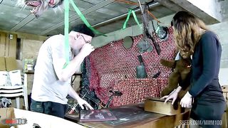 Melany Furie tries the fuck machine and fucked in her hairy pussy and tight ass