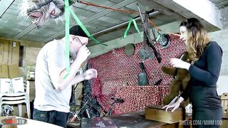 Melany Furie tries the fuck machine and fucked in her hairy pussy and tight ass