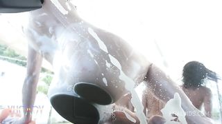 Four brasilian girls get fucked in the ass after doing their job at yummyestudio exclusive car wash 2