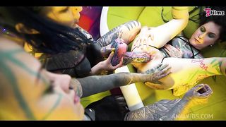 3 heavy tattooed lesbians play HARD - DP, big anal Gape, prolapse, ATOGM, big dildos, ATM - goth, punk, alt - Anuskatzz - ZF009