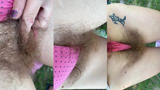 CLOSEUP SUPER HAIRY PUSSY IN PANTIES HUGE BUSH