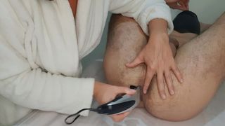 A WAXING OF DICK, BALLS AND ASS.